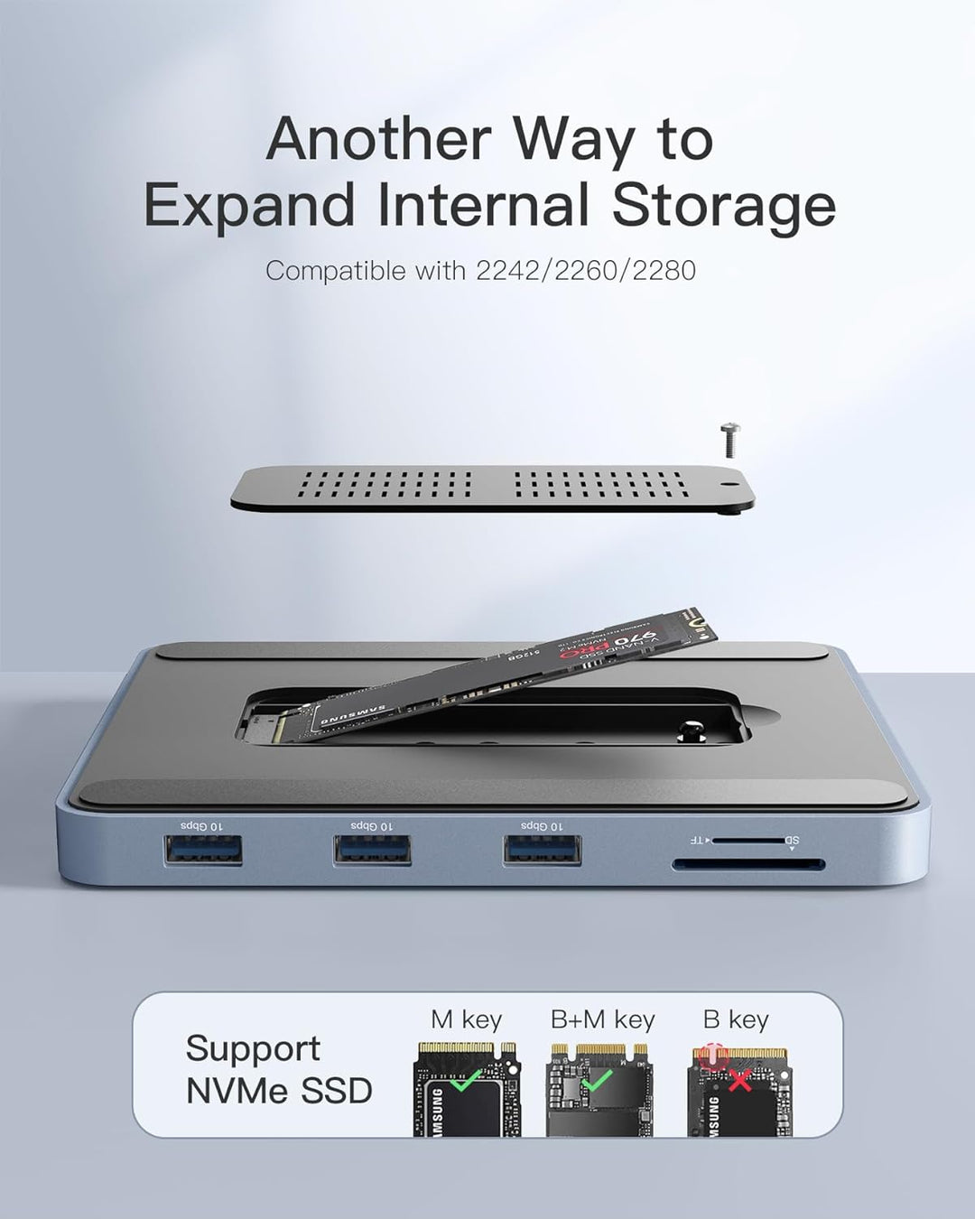 Inateck USB C Hub für iMac, Dockingstation Kompatibel mit iMac 24 Zoll 2021/2023, USB 3.2 Gen 2, 8-i