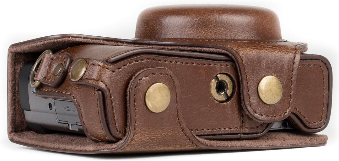 MegaGear MG1259 Panasonic Lumix DC-TZ95, DC-TZ90 Ever Ready Leder Kamera-Case mit Trageriemen - Dunk