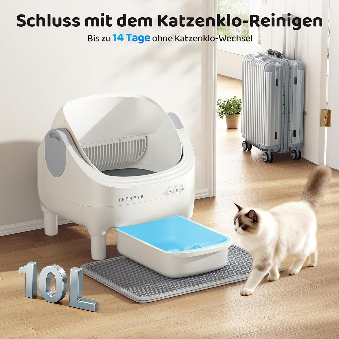 Thereye Selbstreinigende Katzentoilette XXL Kapazität,Katzenklo Selbstreinigend Offenes mit App-Steu