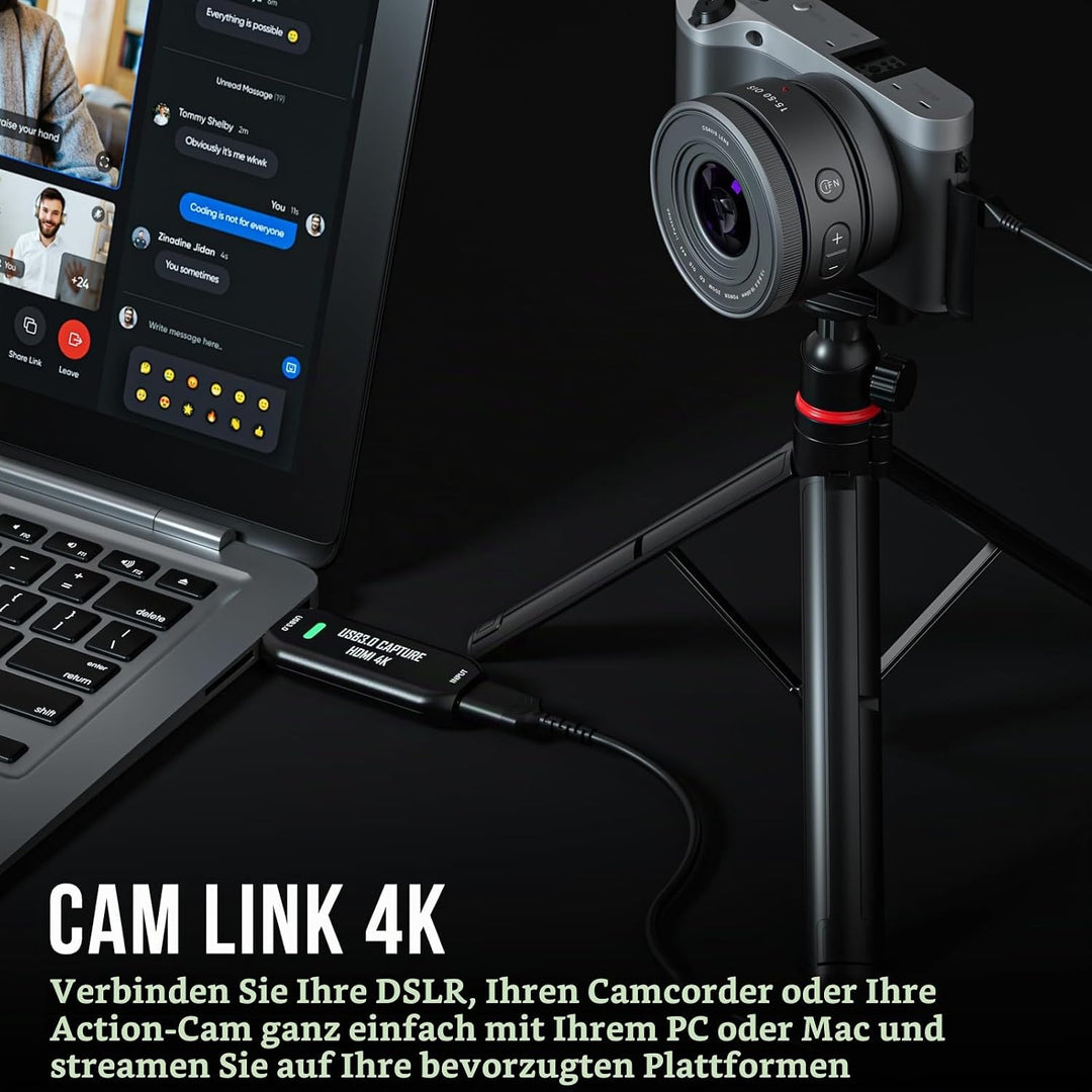 Cam Link 4K, Externe Kamera Capture Card für DSLR, Camcorder, Action Cam als Webcam, Streamen und Au