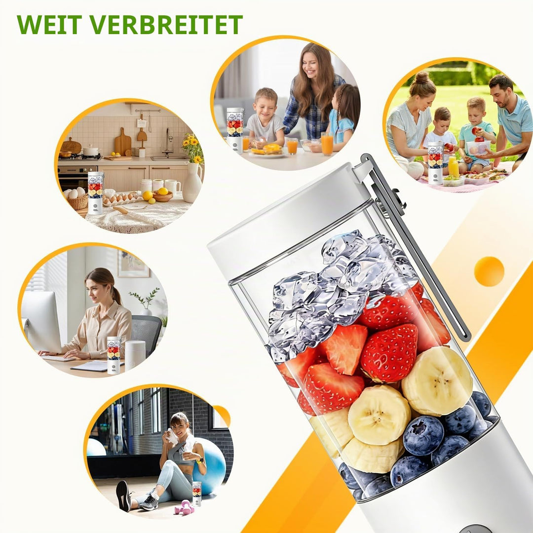 Tragbarer Mixer Smoothie Maker to go 450ml, Mini Standmixer mit 6 Edelstahl-Klingen, Portable Blende