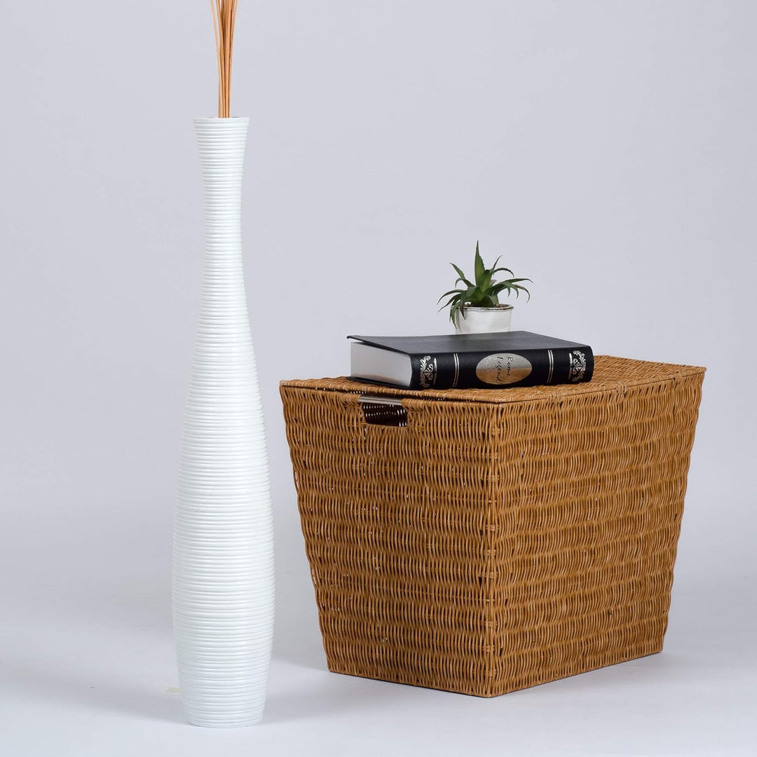 Leewadee Grosse Bodenvase für Dekozweige hohe Standvase Design Holzvase, Holz, 70 cm, Weiss 70 cm We