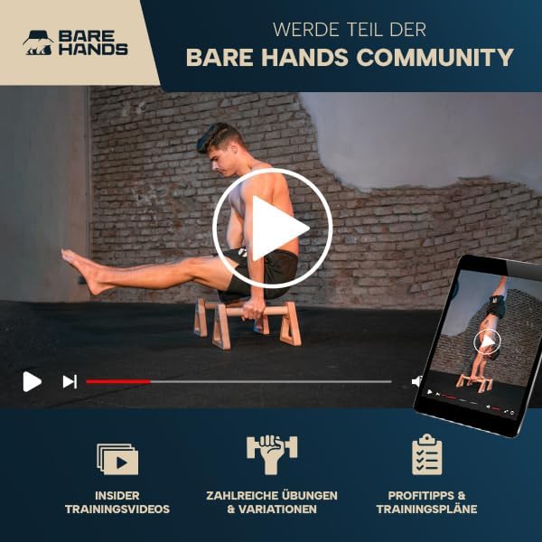 BARE HANDS Liegestützgriffe aus Holz – 2er Set Parallettes Calisthenics Griffe – Push Up Bars rutsch