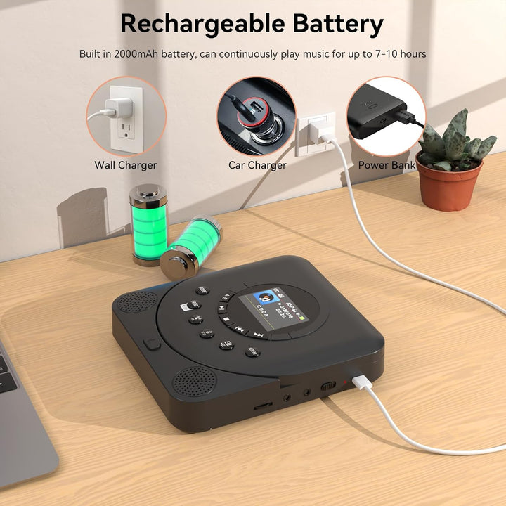 MONODEAL CD Player Tragbar mit TFT Display und Sleep Timer, Integriertes FM-Radio, 2025 Tragbarer CD
