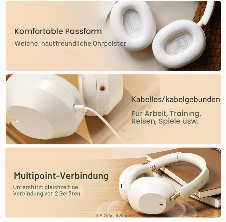 iKF Solo Pro Adaptive Noise Cancelling Kopfhörer, Wireless Over Ear Bluetooth mit Kopfverfolgung, Hi