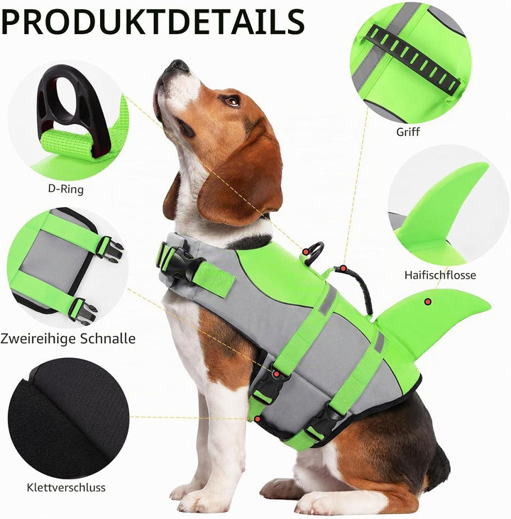 CITÉTOILE Schwimmweste Hunde Hai, Leicht und Sicher für Wassersport, hundeschwimmweste mit Griff und