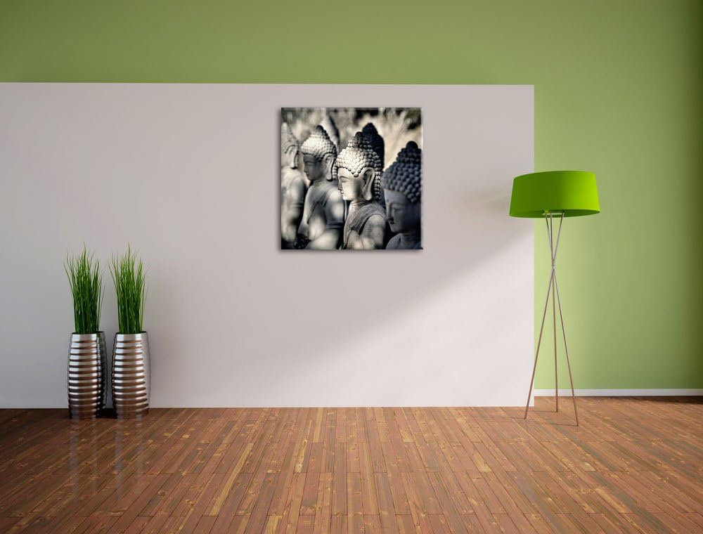 Pixxprint Meditierende Buddha-Statuen in Einer Reihe, Format: 70x70 auf Leinwand, 70x70