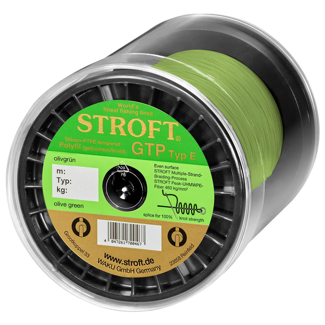 Stroft Schnur GTP Typ E oliv grün 1000m geflochtene Angelschnur - 8-Fach PE Braid, rund & leise, ext