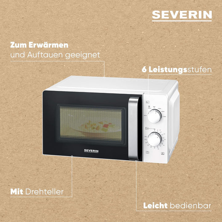 SEVERIN Mikrowelle Solo, Mikrowellengerät zum Auftauen und Erhitzen, Mikrowelle mit Drehteller für g