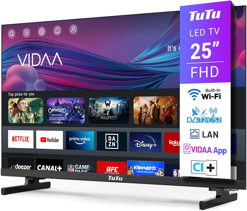 TuTu Smart TV 25 Zoll(80cm) Fernseher(VIDAA) Full HD 1080P Dolby Audio Triple Tuner App Store WiFi H