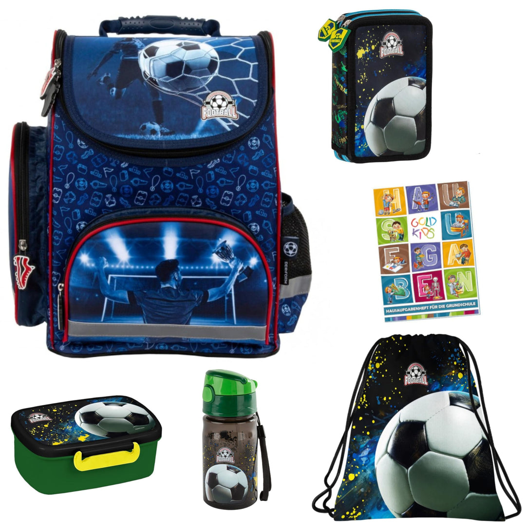 Goldkids - Schulranzen für Jungen, 6er-Set - Schul-Rucksack für Kinder mit Federmäppchen - Schuhbeut