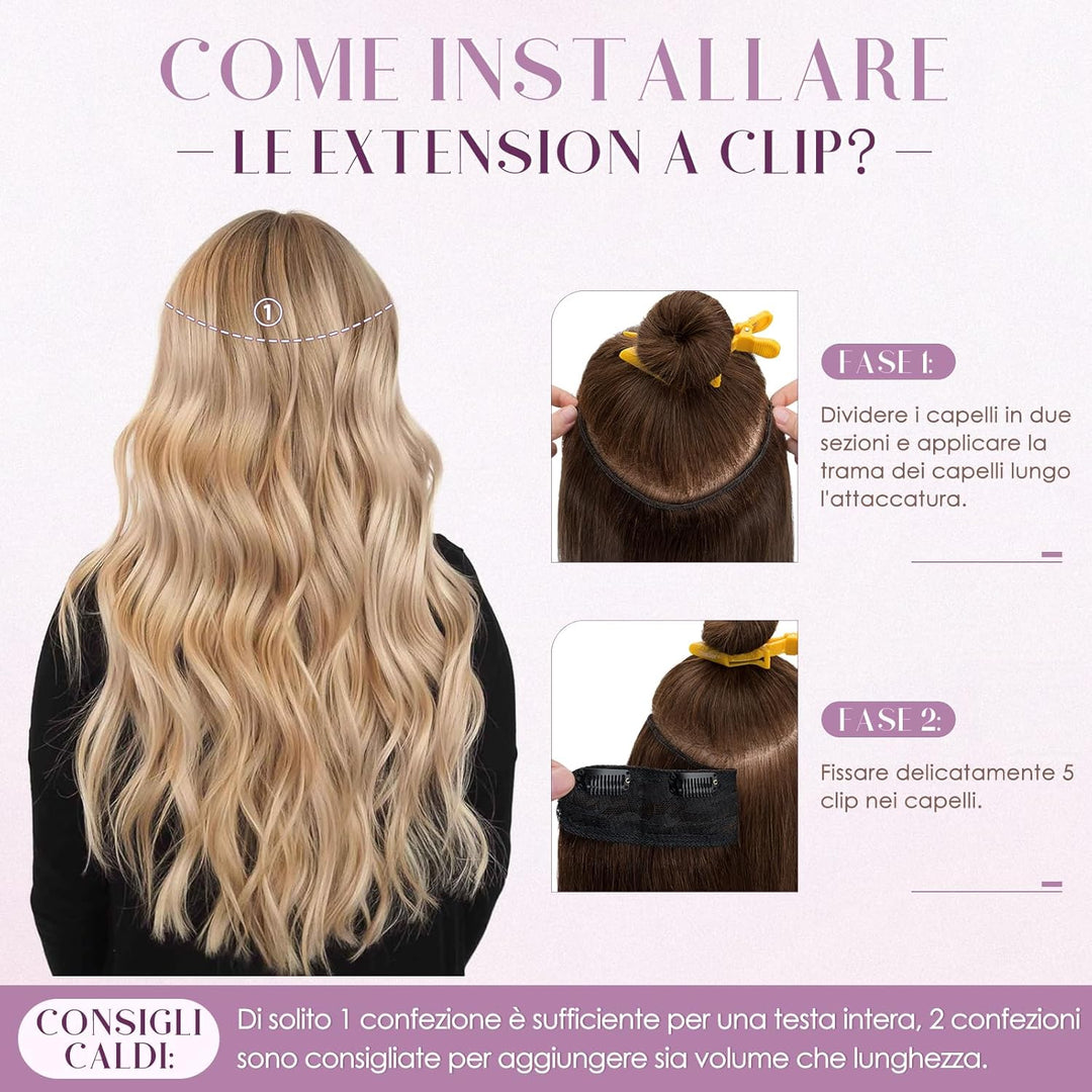 UK FASHION SHOP Clip Extensions In 100% Remy Echthaar für Frauen mittelbraun glatt dick V-Form ein S