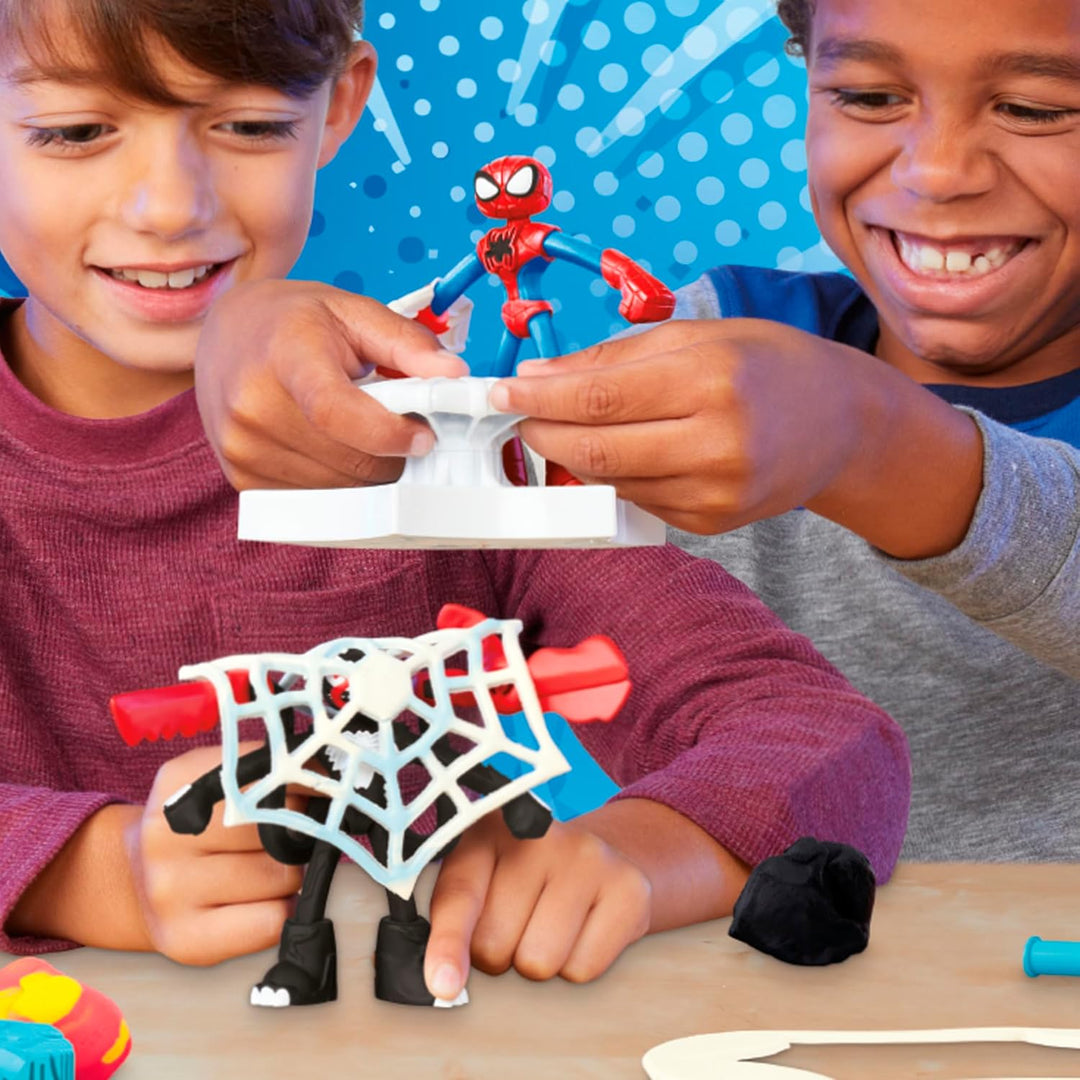 Play-Doh Marvel Spider-Man Netz-Action Set, 2 Spielfiguren und vielen Knetformen, 4 Dosen Modellierm