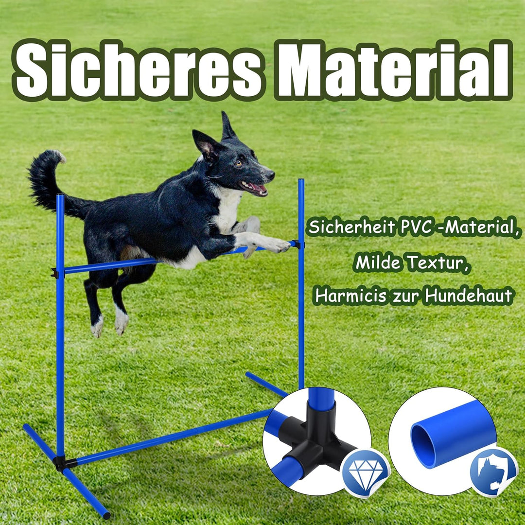 Blau 4X Hürden für Hunde Agility-Ausrüstung Slalom Stangen Höhenverstellbar Slalom Training Training