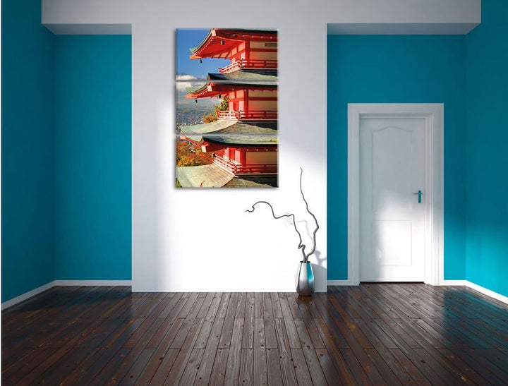 Pixxprint Tempel am Fudschijama Japan 3-Teiler Leinwandbild 120x80 Bild auf Leinwand