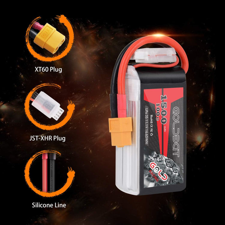 GOLDBAT 3S 11,1V 1500mAh 100C LiPo Wiederaufladbare Batterie mit XT60 Stecker für RC Auto, Skylark m