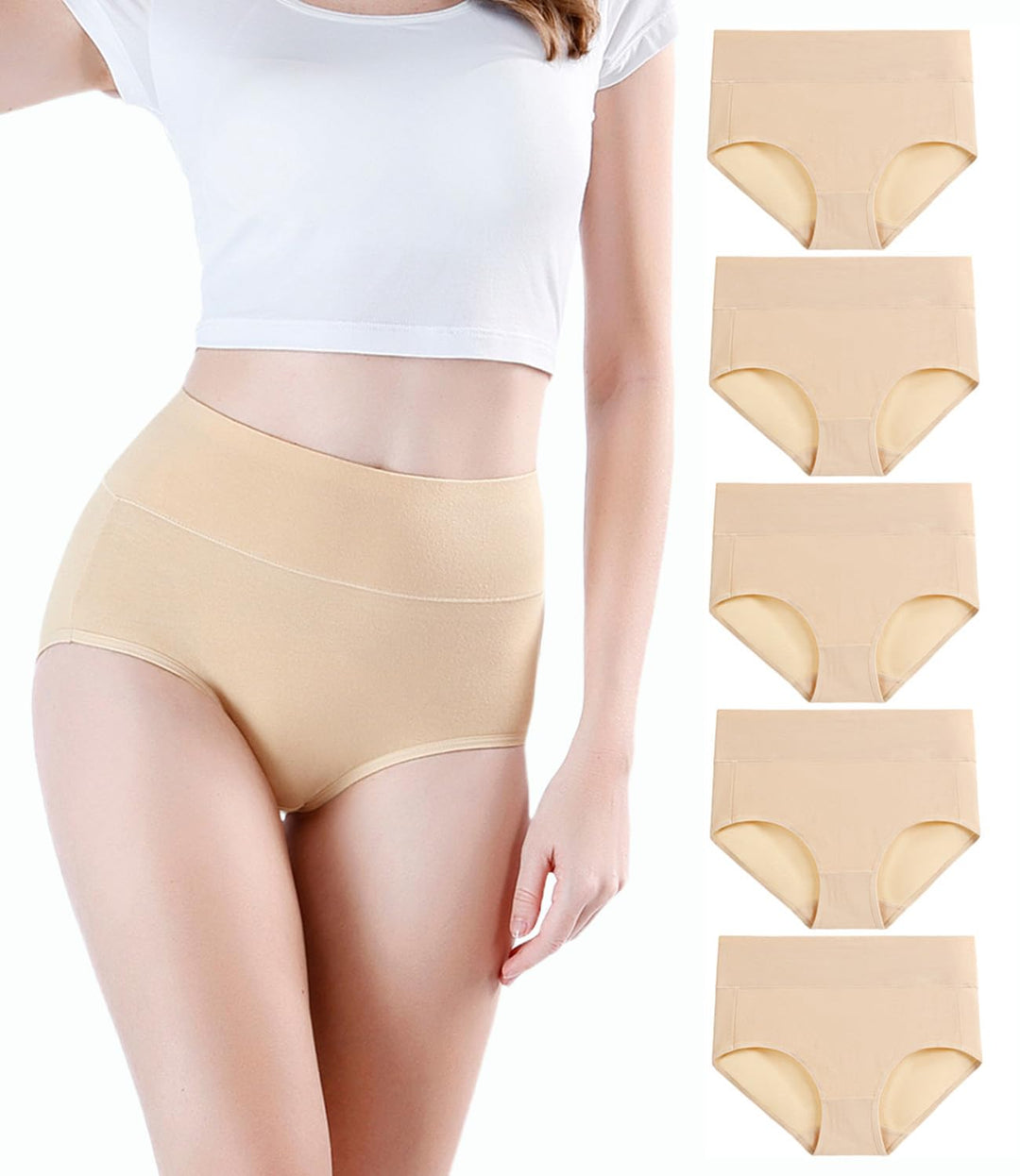 wirarpa Damen Unterhosen Baumwolle Unterwäsche Hohe Taille Slips Hoher Taillenslip für Frauen 5er Pa