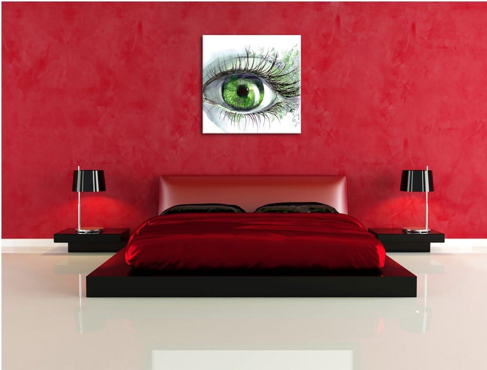 Pixxprint Grünes Auge, Format: 70x70 auf Leinwand, XXL riesige Bilder fertig gerahmt mit Keilrahmen,