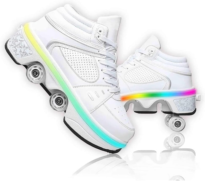 Schuhe mit Rollen LED Leuchtend Skates 4-Rad Verstellbare Rollschuhe Verstecktes Rad für Laufsportsc