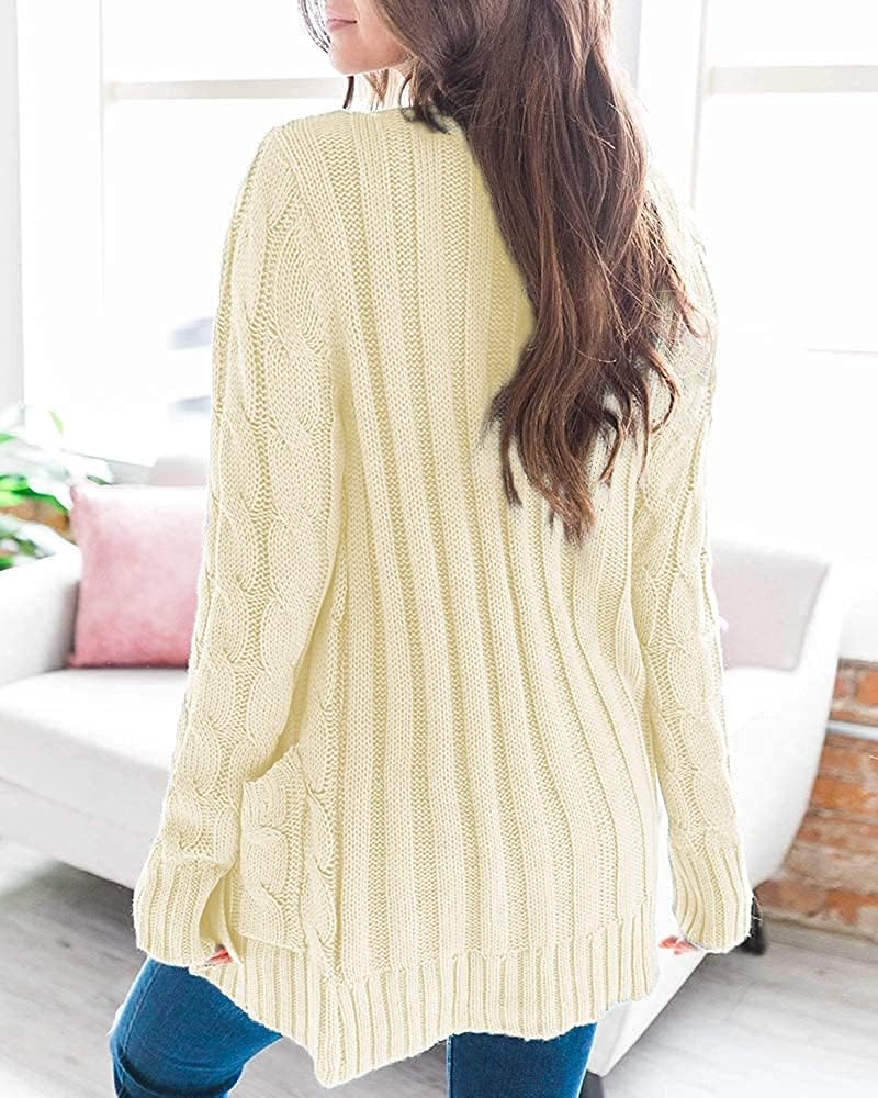 Maavoki Strickjacke Damen lang Elegant Open Front Grobstrick Strick Cardigan Langarm Strickjacken mi