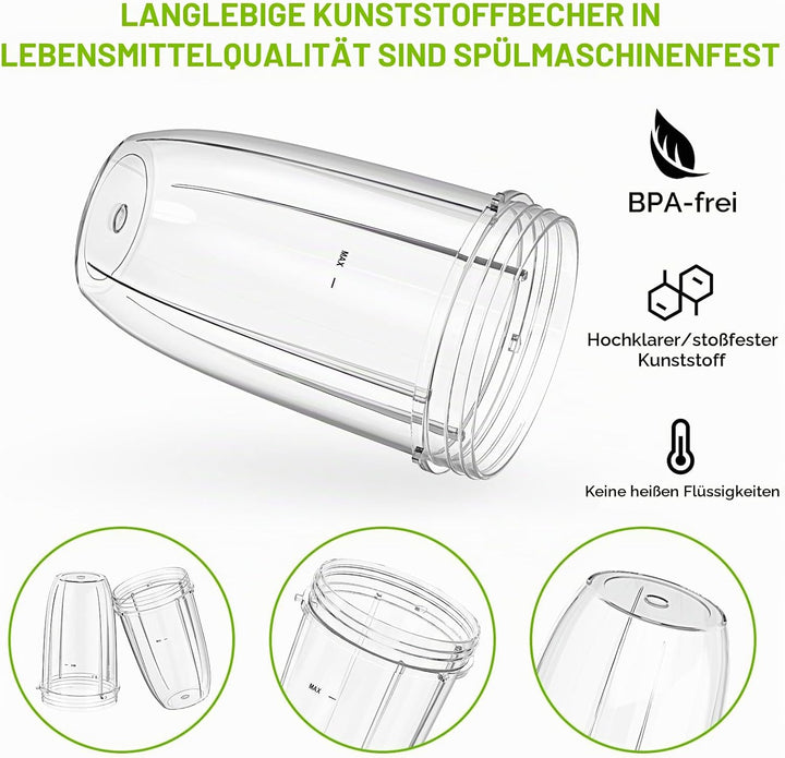 2-Pack 24 oz Ersatzbecher (680 ml) für Mixer, Kompatibel mit NutriBullet 600 W &amp; 900 W Extractor Kli