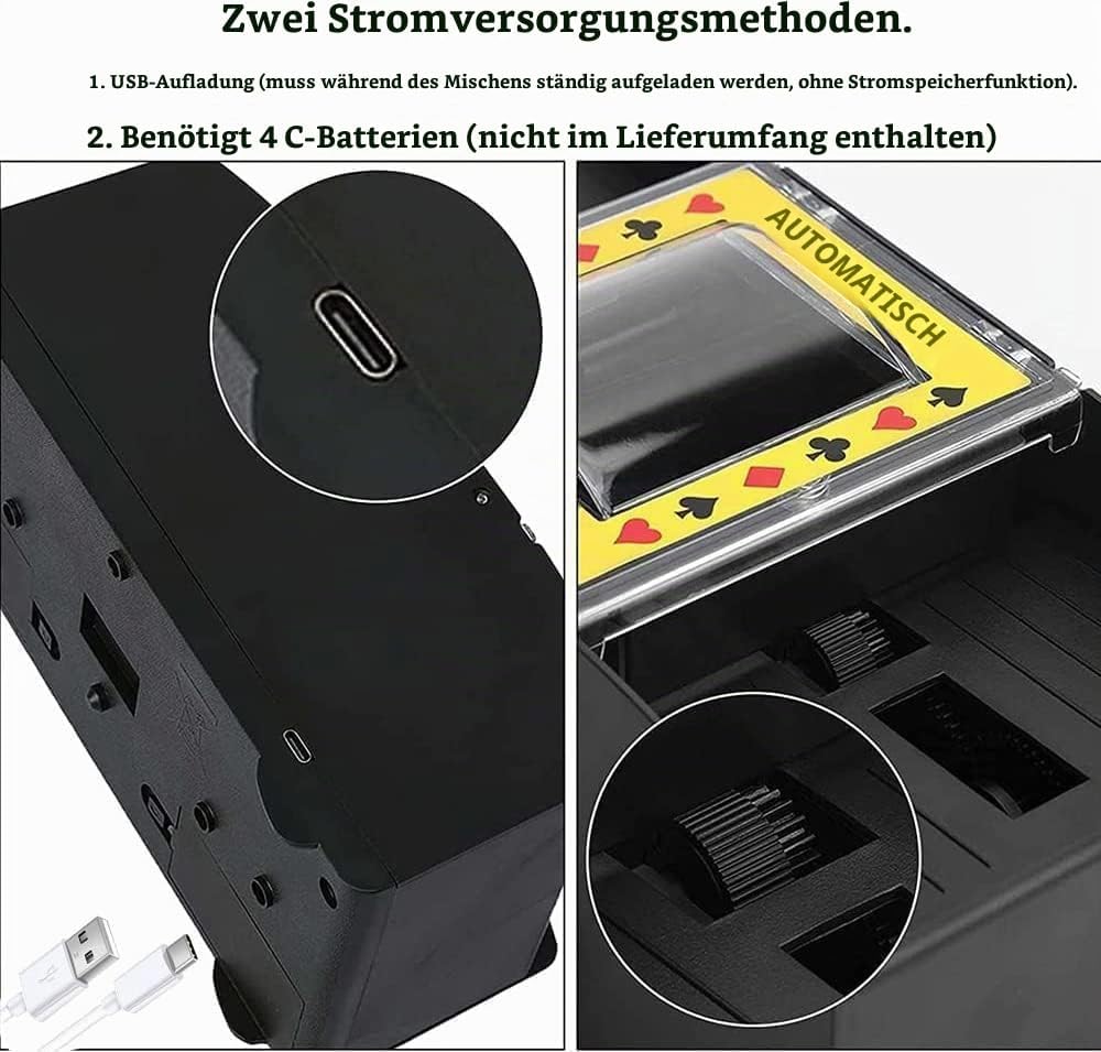 Automatischer Kartenmischer für 6 Decks - USB-C &amp; Batteriebetrieb, Elektrischer Kartenschlucker für
