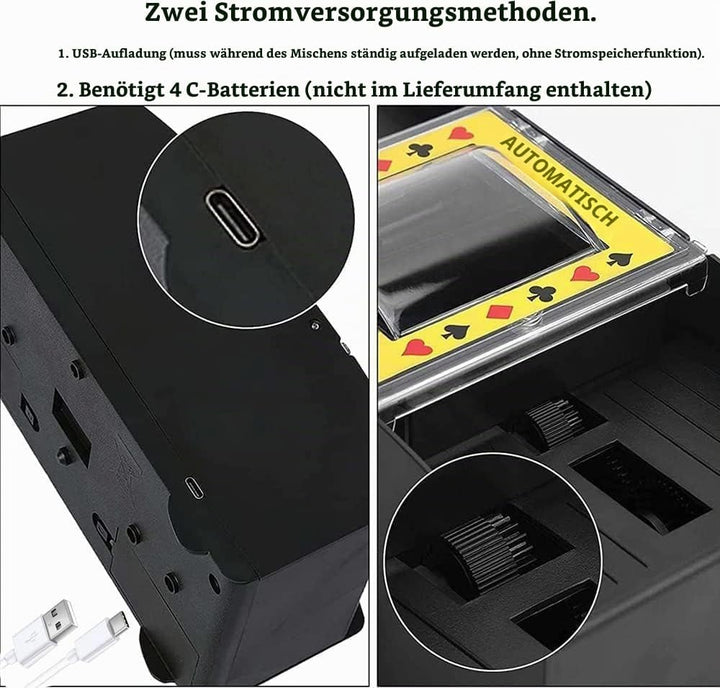 Automatischer Kartenmischer für 6 Decks - USB-C &amp; Batteriebetrieb, Elektrischer Kartenschlucker für