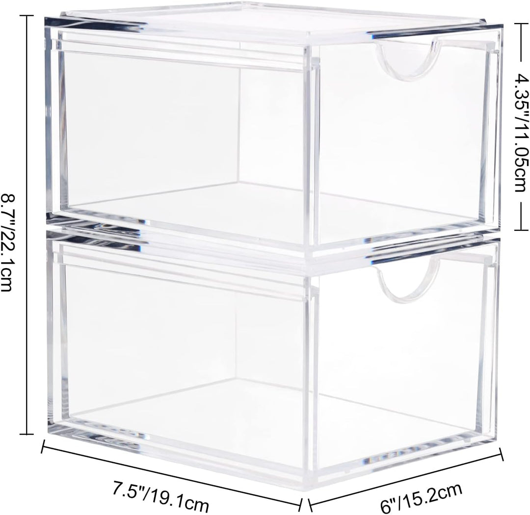 ECOSEAO Stapelbare Kosmetik-Organizer, Schubladen, transparente Acryl-Aufbewahrungsbehälter, 2 Stück
