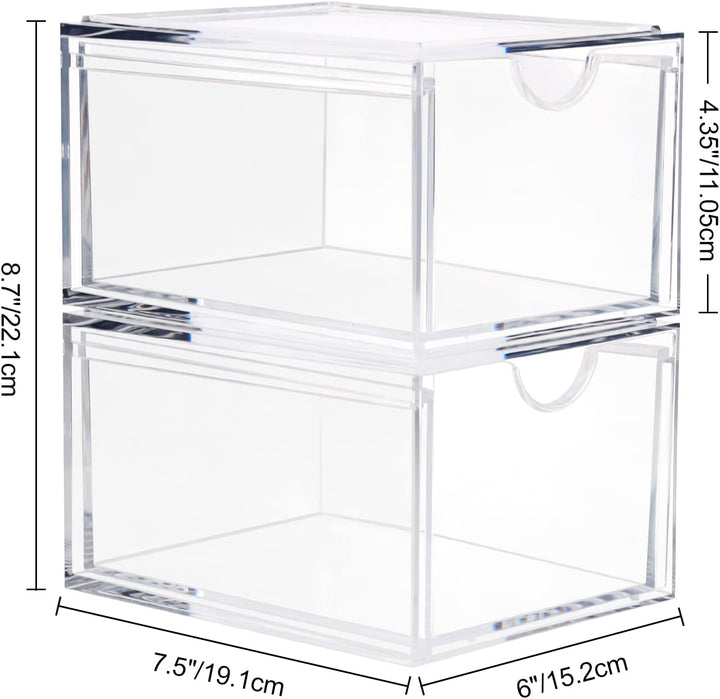 ECOSEAO Stapelbare Kosmetik-Organizer, Schubladen, transparente Acryl-Aufbewahrungsbehälter, 2 Stück