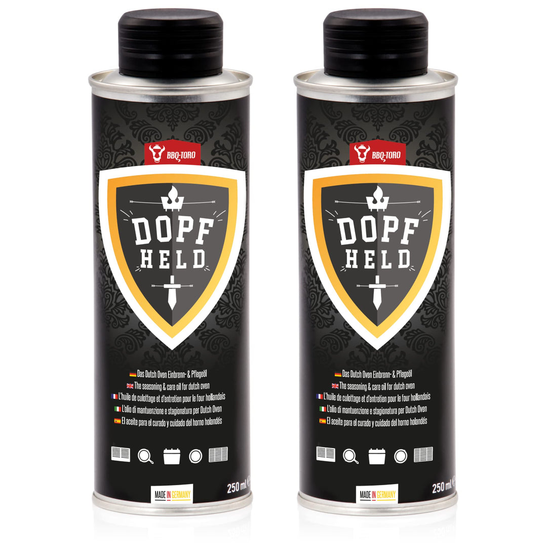 BBQ-Toro DOPFHELD - Das Dutch Oven Einbrenn- & Pflegeöl | 2x 250 ml | Öl für Pflege von Gusseisen Gr