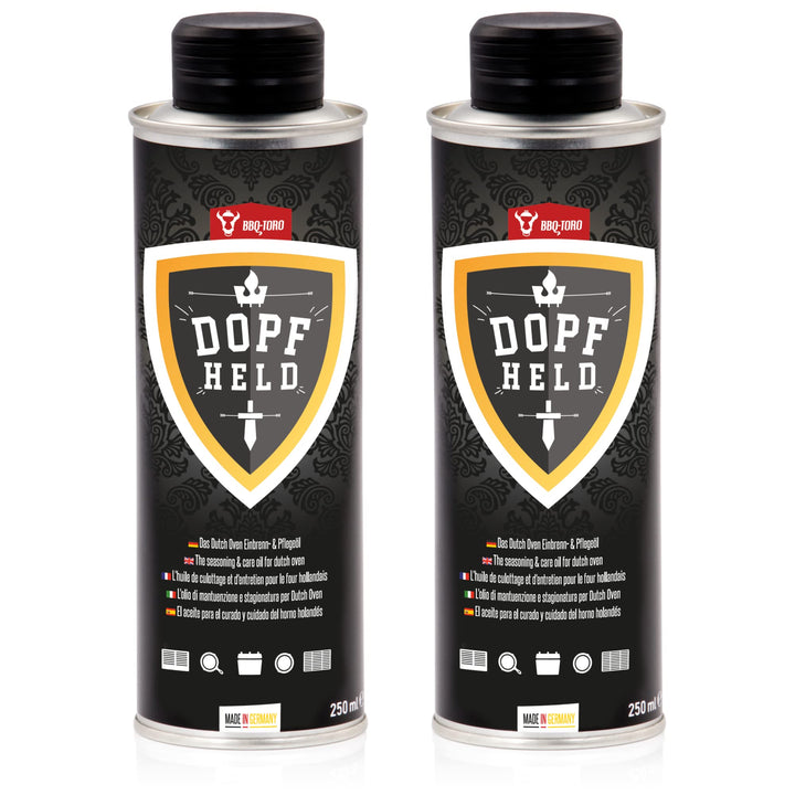 BBQ-Toro DOPFHELD - Das Dutch Oven Einbrenn- & Pflegeöl | 2x 250 ml | Öl für Pflege von Gusseisen Gr