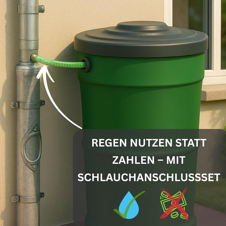 SAREI Schlauchanschlussset für Regenwassersammler | Spiralschlauch 500 mm mit Regentonnendurchführun