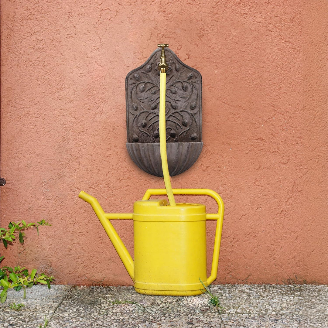 Relaxdays Wandbrunnen, mit Wasserhahn, Waschbecken Garten, Gusseisen, HxBxT: 40 x 24 x 15 cm, antike