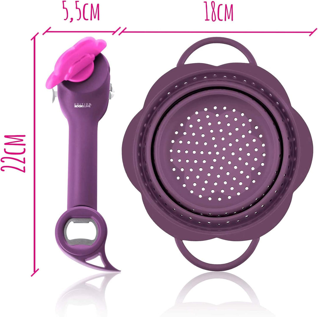 Kochblume Dosenöffner Set L | Dosenöffner, Faltsieb S | (rot), Rot