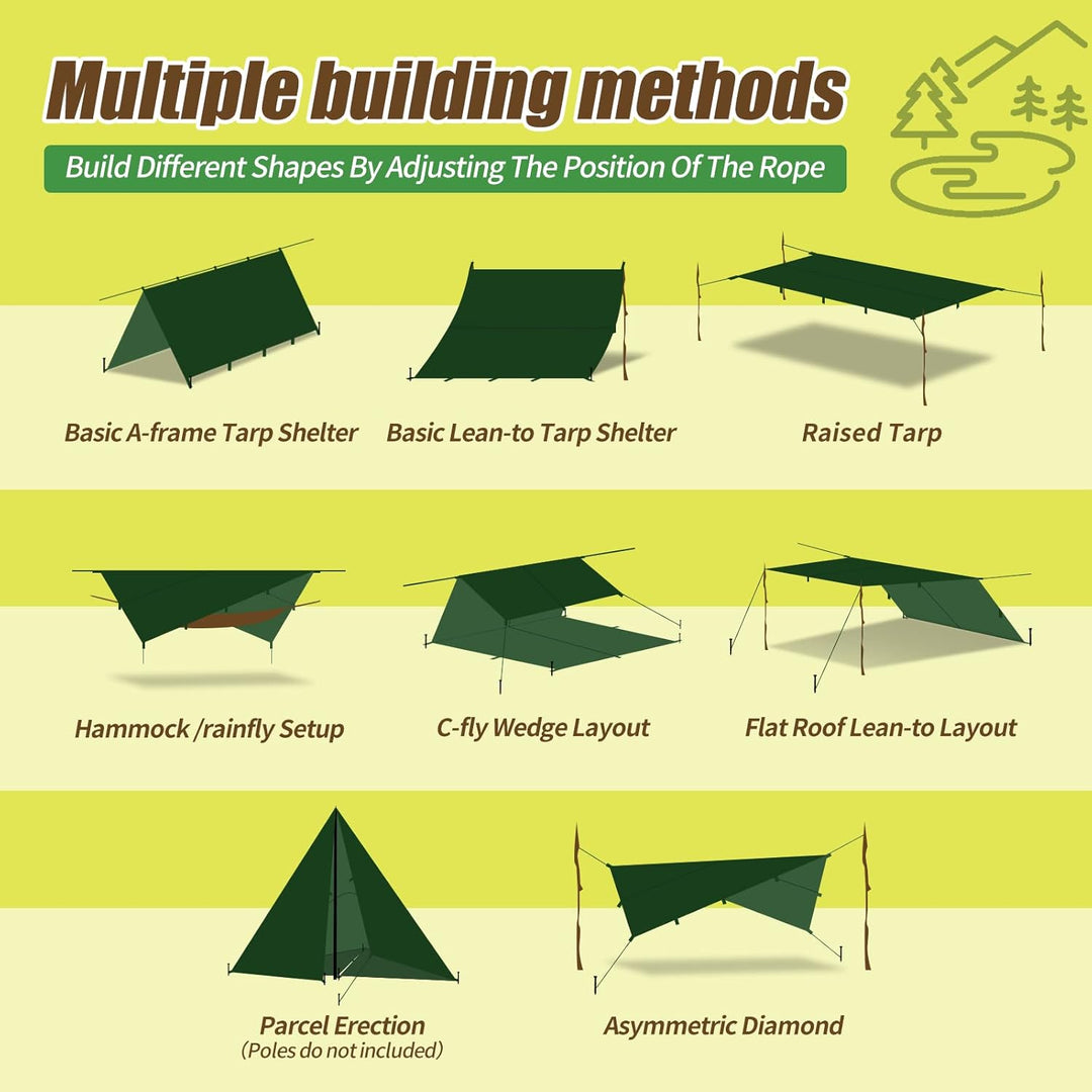 Bessport Zeltplane, Camping Zelt Tarp 3m x 3m/3m x 4m Wasserdicht PU3000 mm Tarp für Hängematte, mit