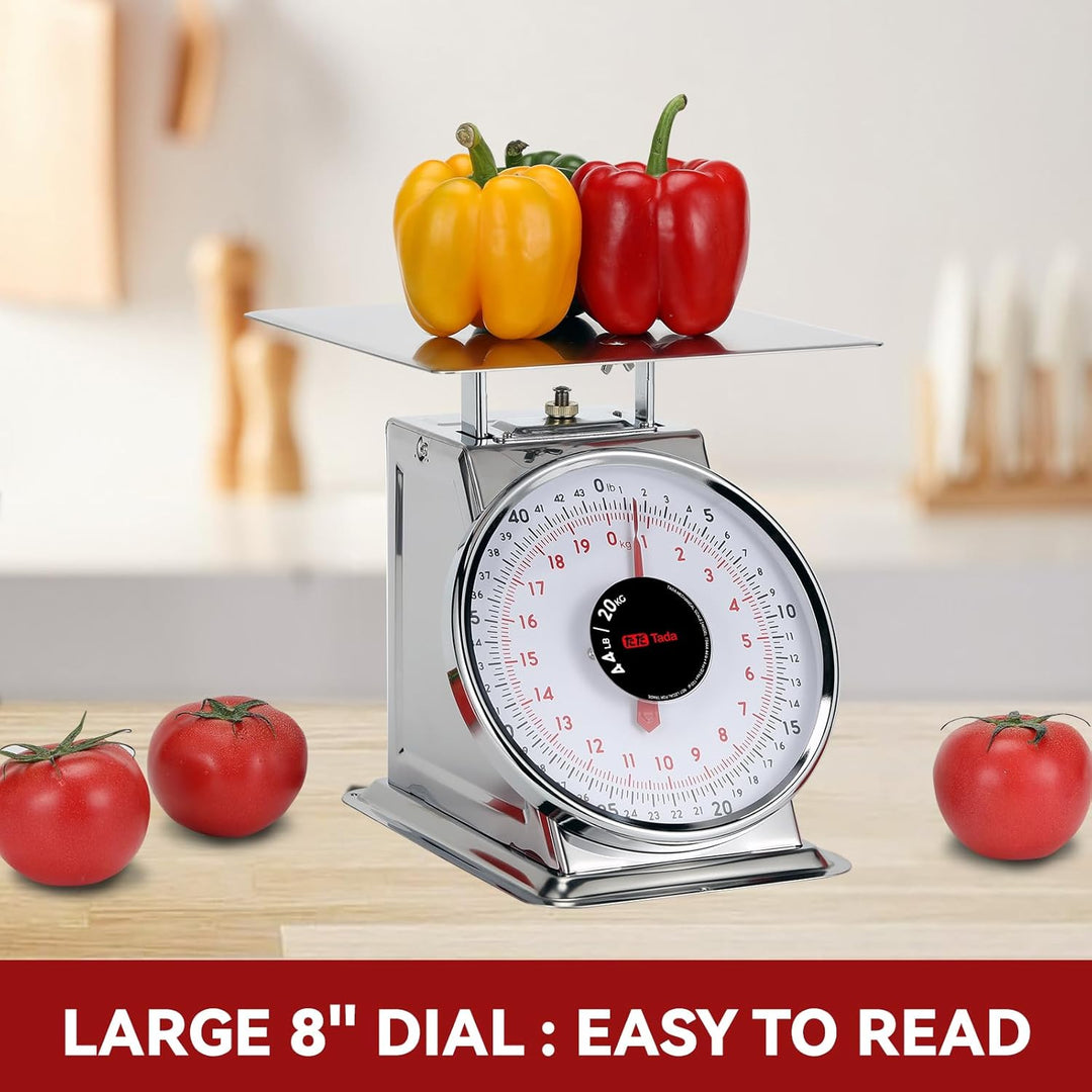 Tada Mechanische Küchenwaage, 20 kg, Edelstahl, robust, Portionskontrolle, Lebensmittelwaage