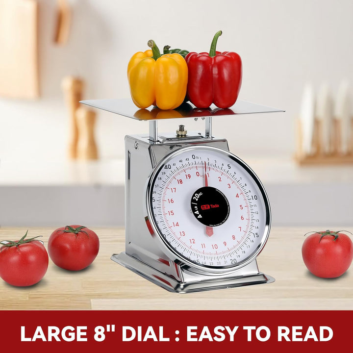 Tada Mechanische Küchenwaage, 20 kg, Edelstahl, robust, Portionskontrolle, Lebensmittelwaage