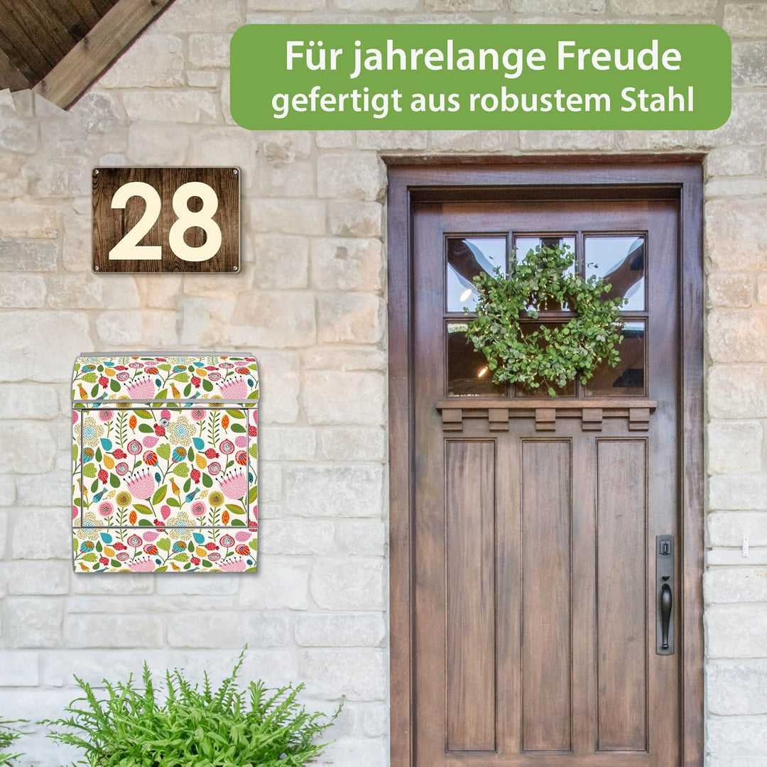 banjado® Design Briefkasten mit Motiv Rosa Kelch Hell 39x47x14cm &amp; 2 Schlüssel - Briefkasten Stahl S