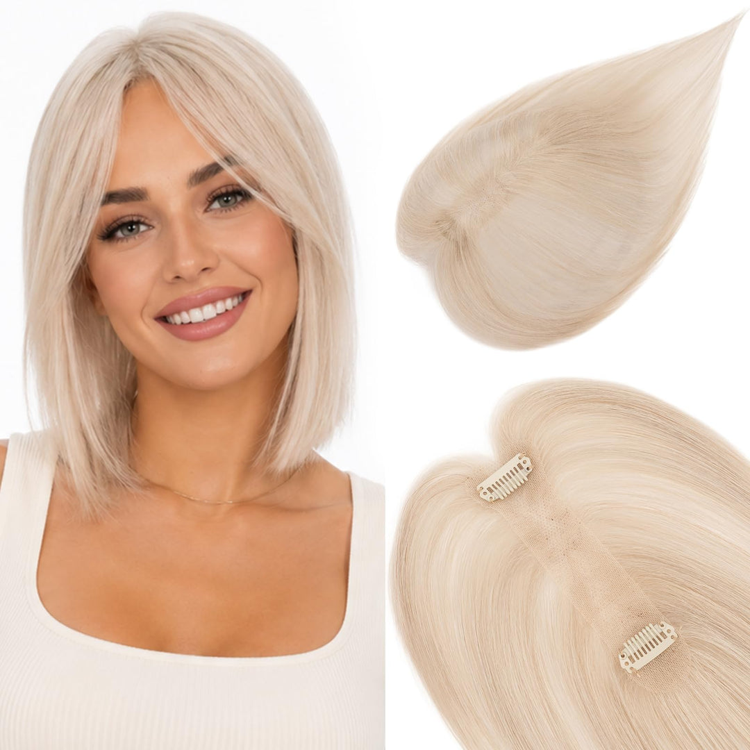 S-noilite 100% Echthaar Toupet Damen mit Seitenpony für Dünnes Haar, 3x13cm Handgemachter Clip in Ha