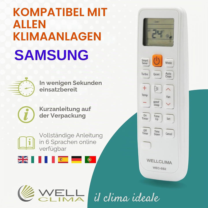 Wellclima Universalfernbedienung für Samsung Klimaanlagen, Kompatibel mit Allen Modellen, Ähnlich wi