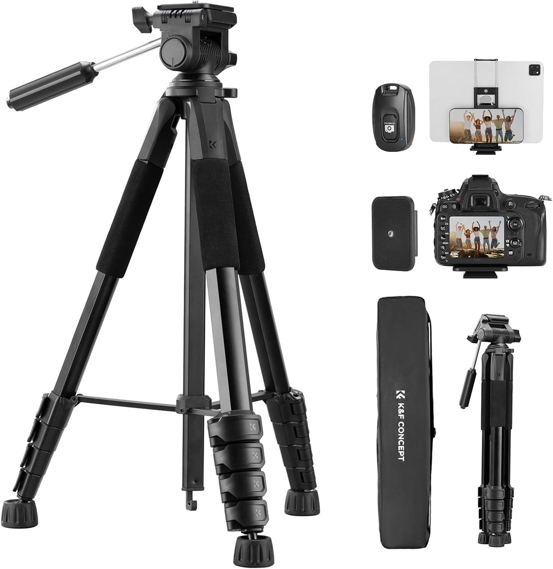 K&F Concept Kamera Stativ S255A3+BV01, Leichtes Stativ mit Tasche,190cm Handy Stativ,Tripod für Cano