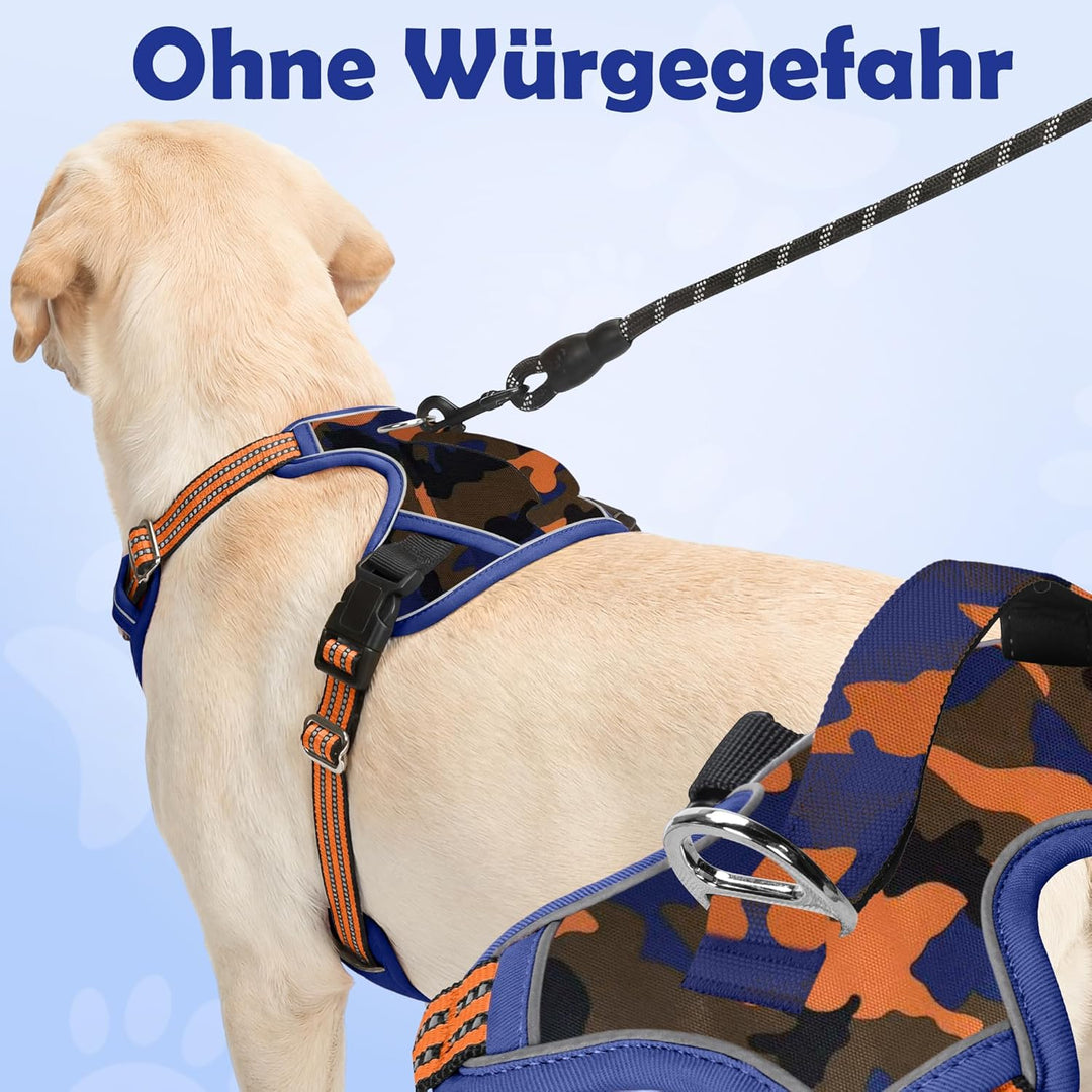 Funfox Hundegeschirr Mittelgrosse Hunde [M] - Verstellbares Anti-Zug Brustgeschirr mit Griff & Refle