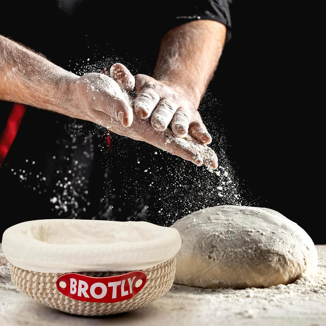 BROTLY - Gärkörbchen Set – Baumwolle rund & oval, lebensmittelecht TÜV geprüft, inkl. gratis Rezept