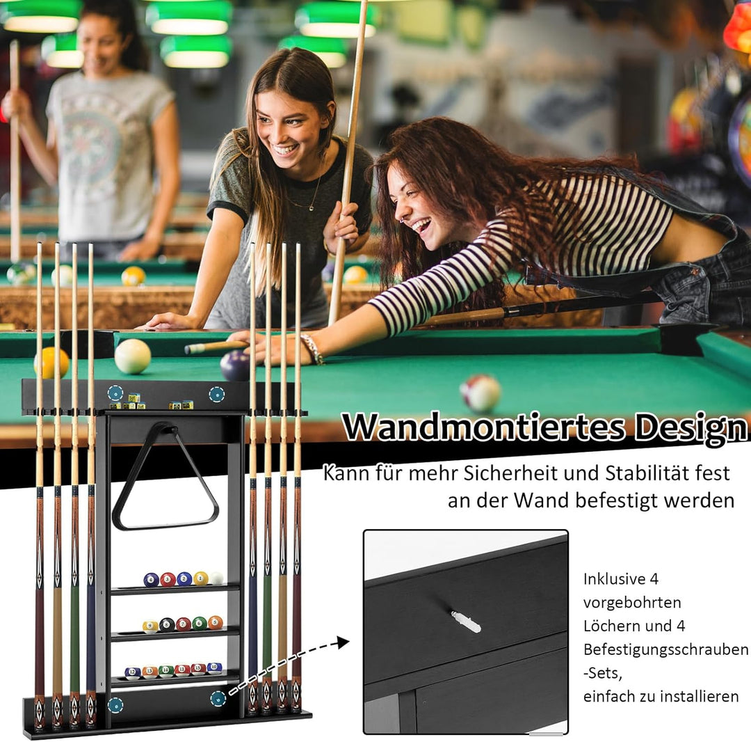 GOPLUS Billardständer, Pool Queue Halter aus Kiefernholz mit 8 Queue-Stifte, 3-stufig, Ball Rack Hal