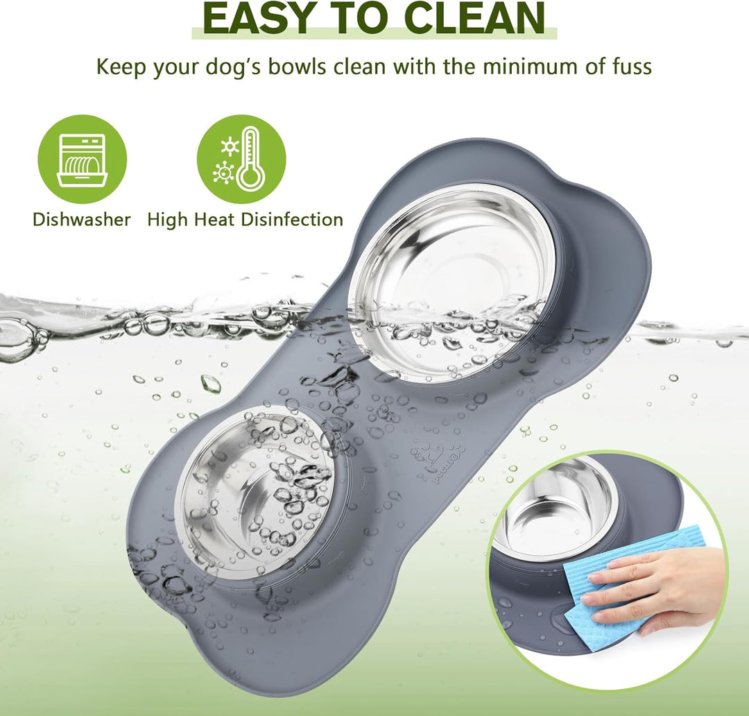 Pecute Hundenapf Mittelgrosse Hunde, Futternapf Hund Katzennapf mit Doppel 750ml Näpfe aus Edelstahl
