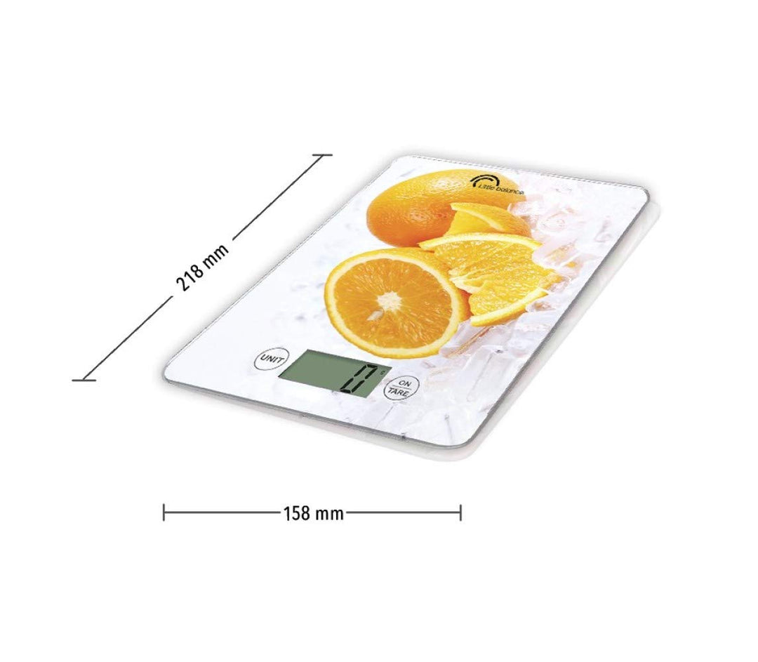 LITTLE BALANCE 8545 Slim Orange USB-R, Küchenwaage ohne Akku, USB wiederaufladbar, reparierbar, 5 kg