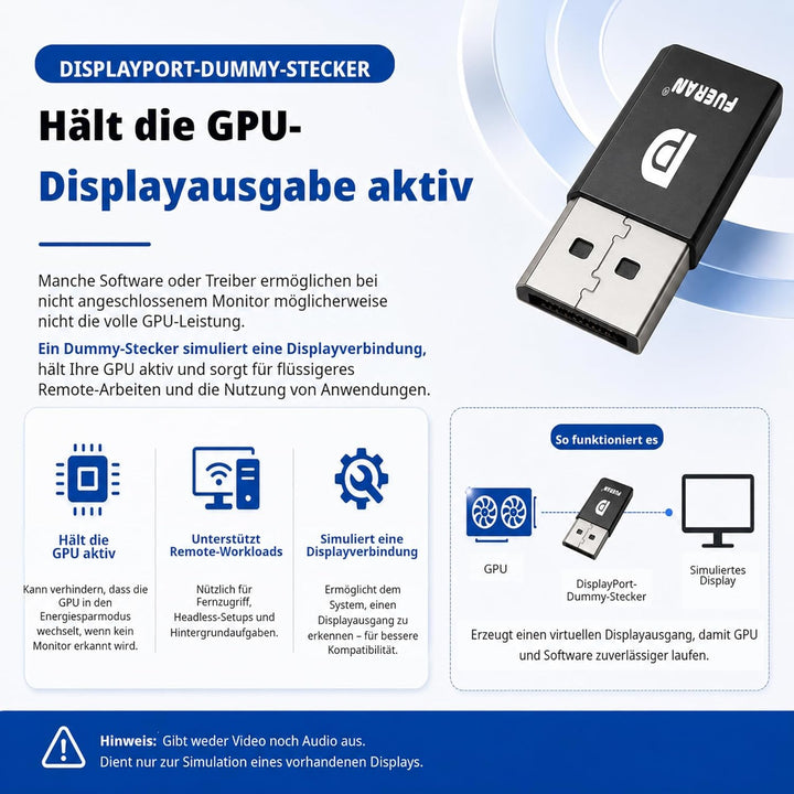 DP Dummy Plug Headless Ghost Display Emulator Premium Aluminum PC（Fit Headless-1920x1080 New 4RD@60H