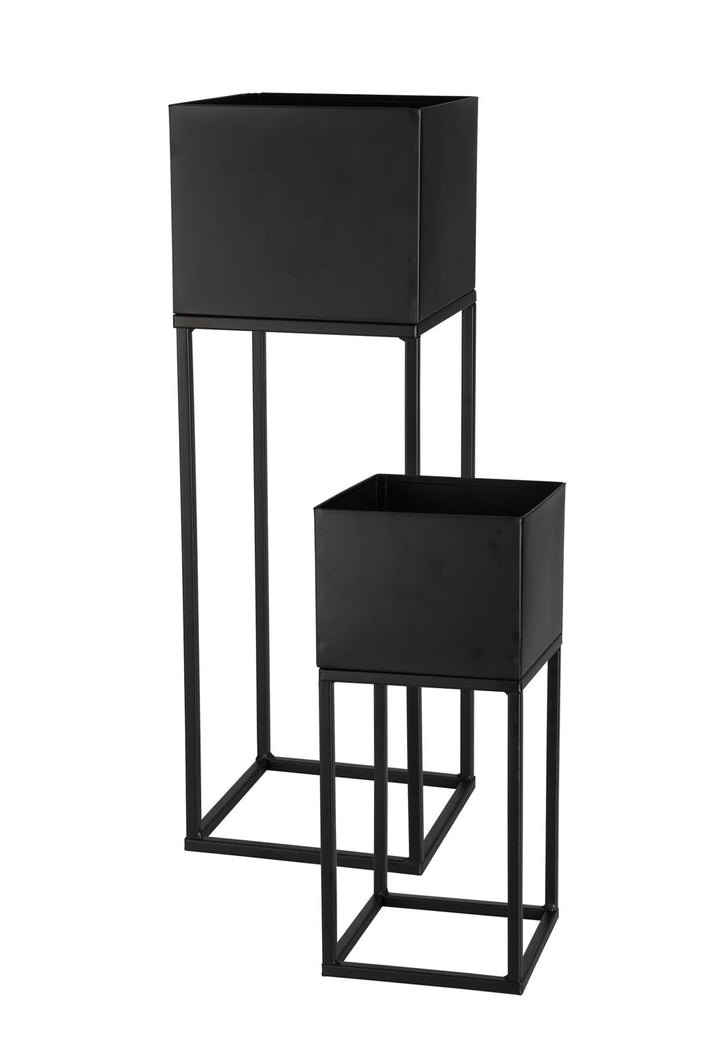 Spetebo Metall Blumentopf Ständer 2er Set schwarz für Aussen - 58 / 37 cm - Garten Pflanzsäule mit i