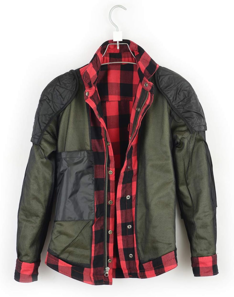 Motorrad Kevlar Aramid gefüttert Schutz Flanell Hemd, (XL, Rot/schwarz), XL Rot/Schwarz