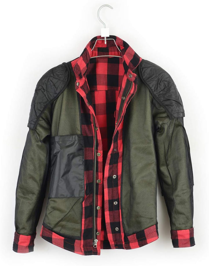 Motorrad Kevlar Aramid gefüttert Schutz Flanell Hemd, (XL, Rot/schwarz), XL Rot/Schwarz